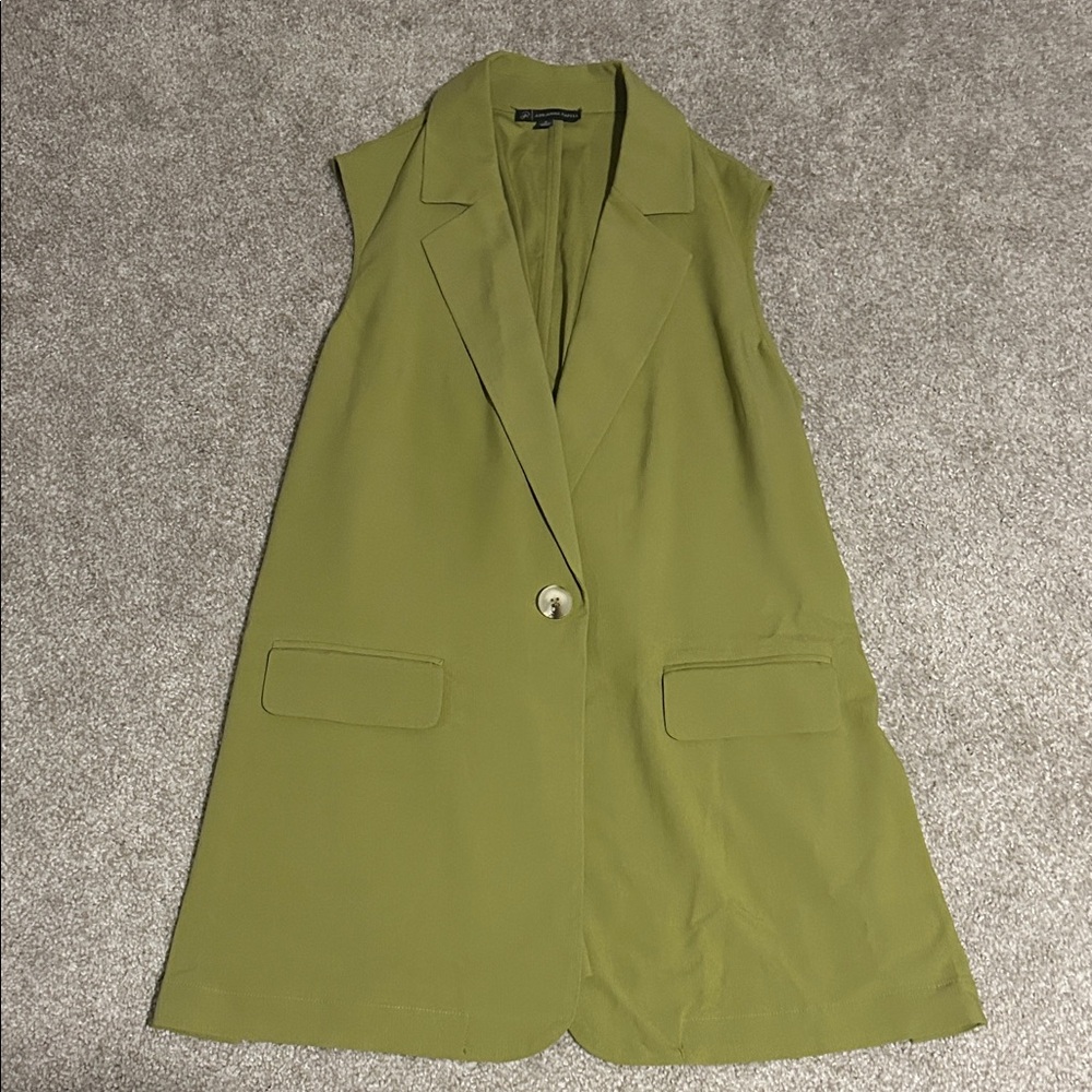 Adrianna Papell Olive Green Sleeveless Long Blazer Vest